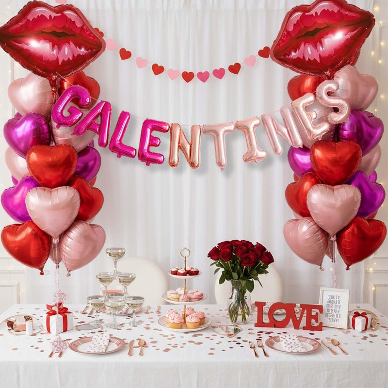 froufing Galentine's Day Bestie Party Decorations with Red Hot Pink Heart Lips GALENTINES Letter Foil Balloons for BFF Girlfriends Valentine's Bachelorette Engagement Photo Booth Backdrop Supplies (Pink) - Image 1