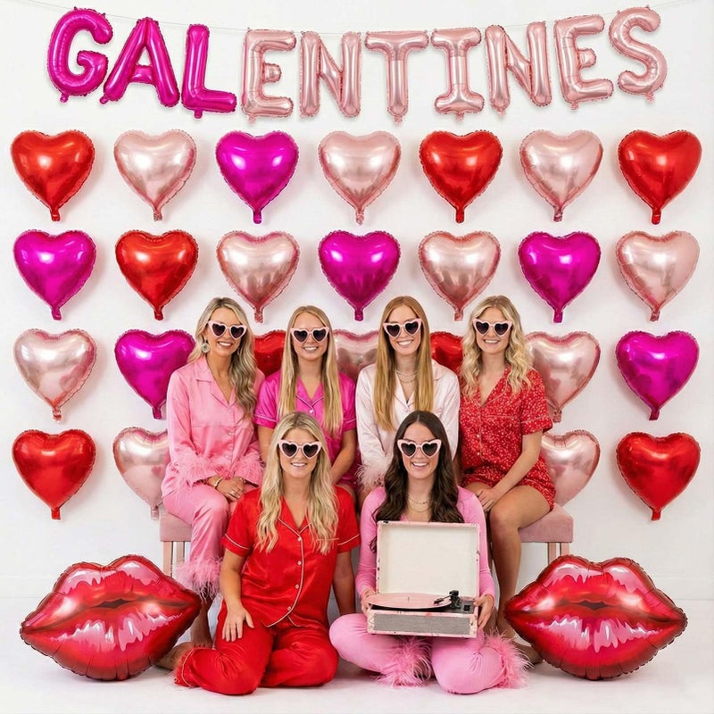 froufing Galentine's Day Bestie Party Decorations with Red Hot Pink Heart Lips GALENTINES Letter Foil Balloons for BFF Girlfriends Valentine's Bachelorette Engagement Photo Booth Backdrop Supplies (Pink) - Image 3
