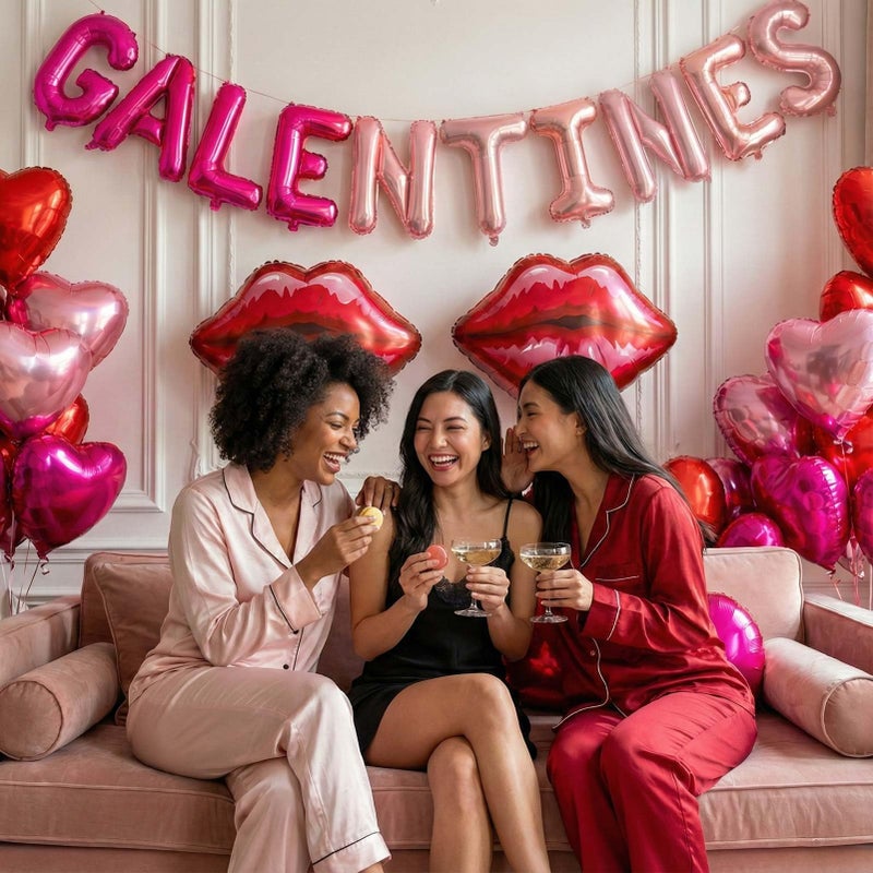 froufing Galentine's Day Bestie Party Decorations with Red Hot Pink Heart Lips GALENTINES Letter Foil Balloons for BFF Girlfriends Valentine's Bachelorette Engagement Photo Booth Backdrop Supplies (Pink) - Image 2