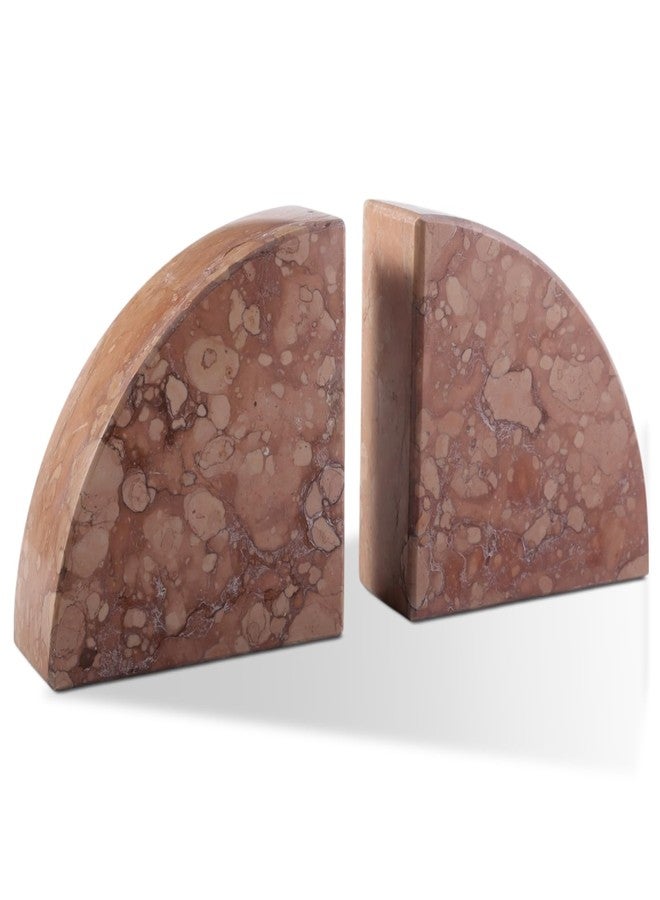 Karibiber Marble Bookend for Shelves, Non-Skid Bookends for Heavy Books, Heavy Duty Book Stopper for CDs, Luxury Book Shelf Holder, Quarter Circle Design Book Ends Decorative, Perlino Rosato, Set of 2 - Image 1