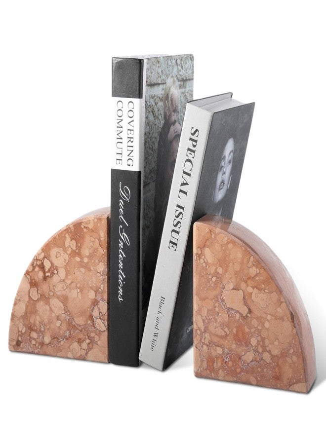 Karibiber Marble Bookend for Shelves, Non-Skid Bookends for Heavy Books, Heavy Duty Book Stopper for CDs, Luxury Book Shelf Holder, Quarter Circle Design Book Ends Decorative, Perlino Rosato, Set of 2 - Image 2