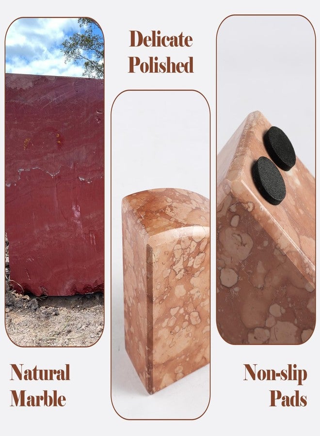 Karibiber Marble Bookend for Shelves, Non-Skid Bookends for Heavy Books, Heavy Duty Book Stopper for CDs, Luxury Book Shelf Holder, Quarter Circle Design Book Ends Decorative, Perlino Rosato, Set of 2 - Image 3