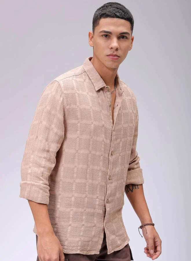 The Indian Garage Co Men Regular Fit Solid Full Sleeves Cutaway Collar Resort Wear Shirt