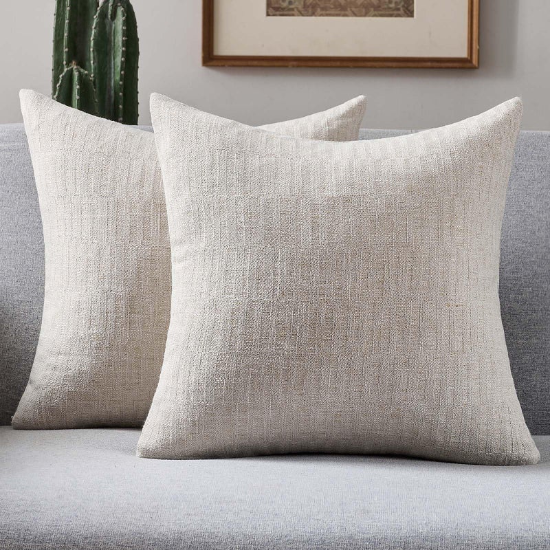 FUTEI Natural Decorative Throw Pillow Covers 18x18 Inch Set of 2Soft Linen Slub Texture Cushion CaseFarmhouse Home Decor for Couch Bed Living Room - Image 2