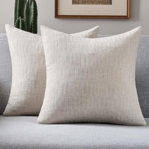 FUTEI Natural Decorative Throw Pillow Covers 18x18 Inch Set of 2Soft Linen Slub Texture Cushion CaseFarmhouse Home Decor for Couch Bed Living Room - Image 1