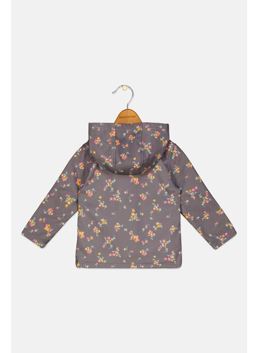 Body Glove - Toddlers Girl Long Sleeves Allover Printed Hooded Sweatshirt, Grey Combo - Image 1