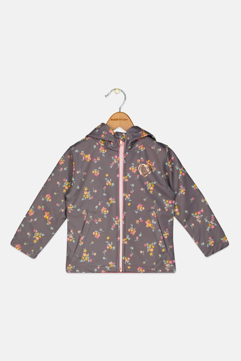 Body Glove Toddlers Girl Long Sleeves Allover Printed Hooded Sweatshirt, Grey Combo - Image 1