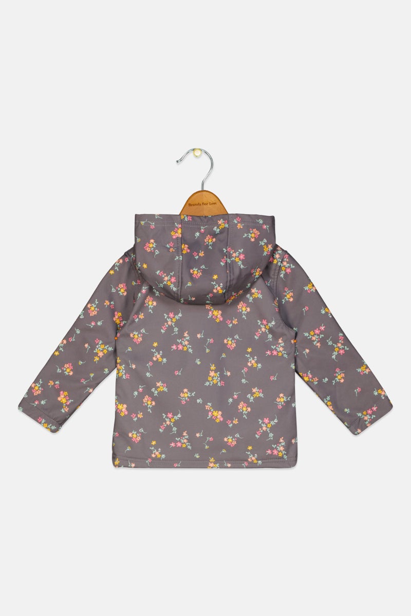 Body Glove Toddlers Girl Long Sleeves Allover Printed Hooded Sweatshirt, Grey Combo - Image 2