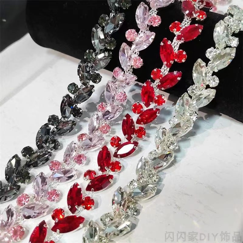 Exquisite Dense Horse Eye Flower Chain Hand Stitched Diamond Chain Diy Hair Accessories Clothing Collar Chain Glass Flash Diamond Shoe Accessories - Image 2