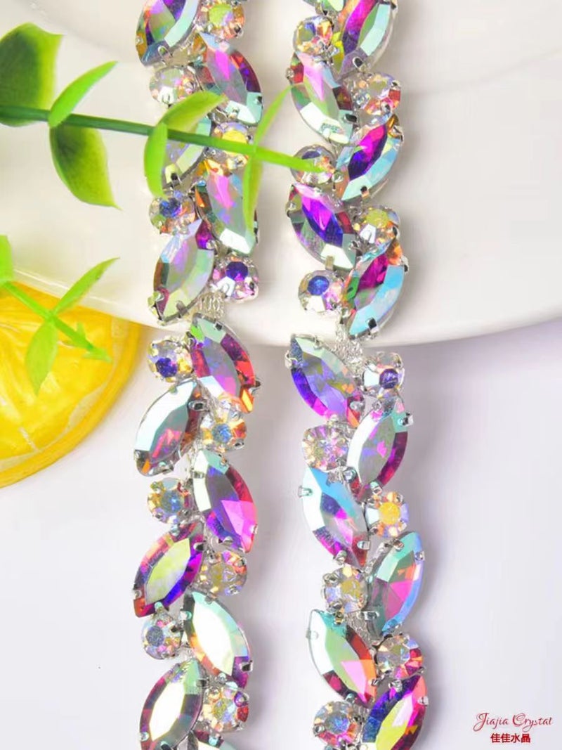 Exquisite Dense Horse Eye Flower Chain Hand Stitched Diamond Chain Diy Hair Accessories Clothing Collar Chain Glass Flash Diamond Shoe Accessories - Image 1