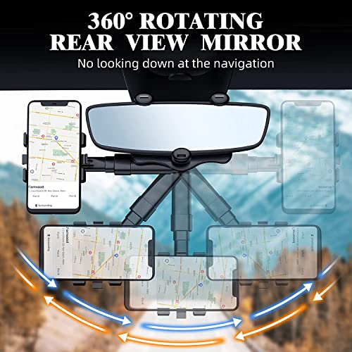 Hold Up 360°Rotatable and Retractable Car Phone Holder, Multifunctional Rearview Mirror Mobile Holder [Upgraded] Universal Phone Mount for Car Adjustable Rear View Mirror Car Mount for All Smartphones - Image 2