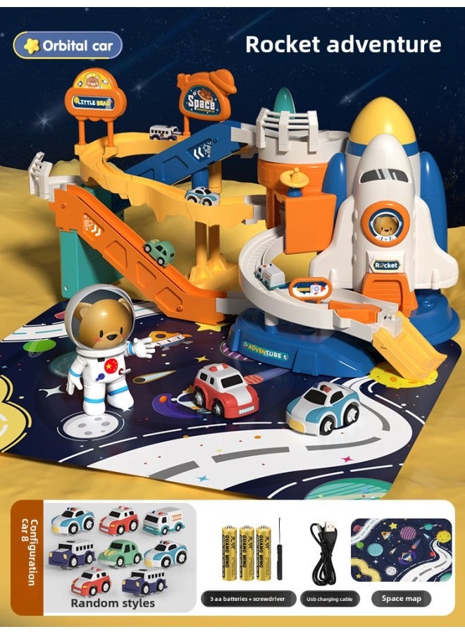 Space Rail Car To Break Through The Big Adventure Car Building Parking Small Train Children's Toy Boy 3 Years Old 4 Puzzle-Color:Gift Box -  8 Cars + Map - Three Modes  - Lifetime Warranty - Image 1