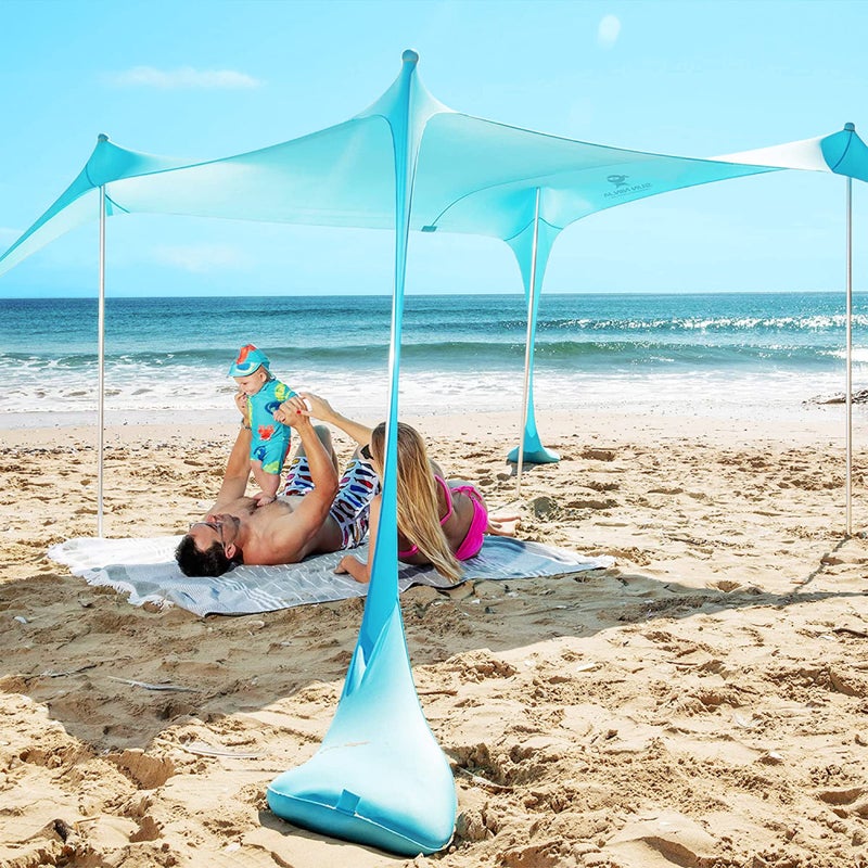 SUN NINJA Beach Tent Shelter with UPF50+ Protection, Includes Sand Shovel, Ground Pegs, Stability Poles, Outdoor Pop Up Shade Canopy for Camping, Fishing, Backyard Fun - Image 1
