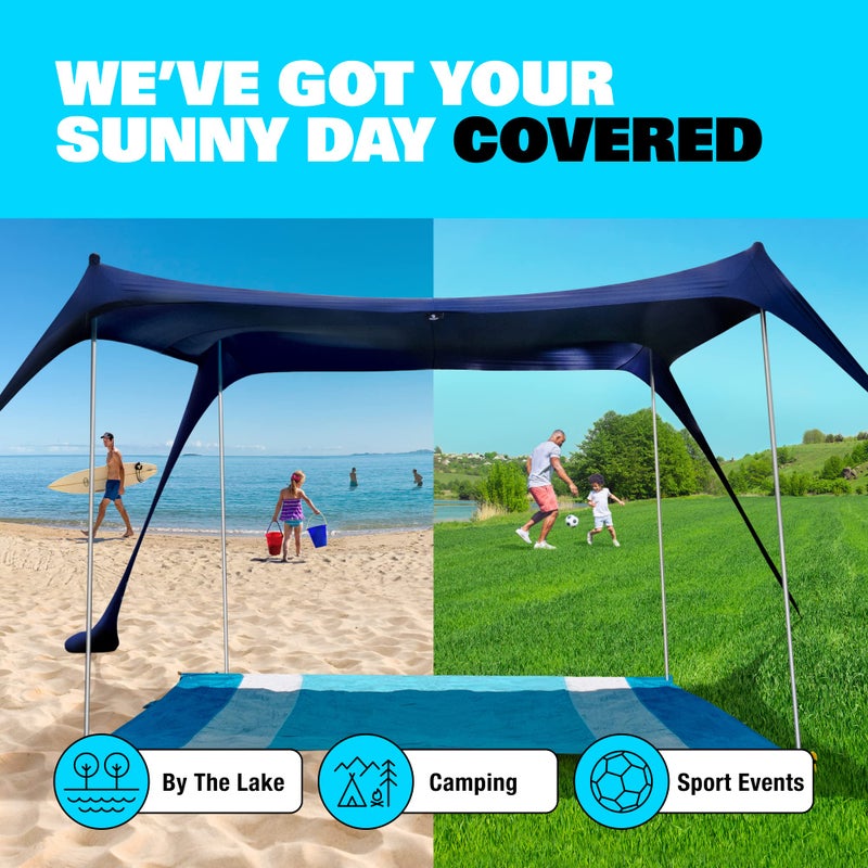 SUN NINJA Beach Tent Shelter with UPF50+ Protection, Includes Sand Shovel, Ground Pegs, Stability Poles, Outdoor Pop Up Shade Canopy for Camping, Fishing, Backyard Fun - Image 5