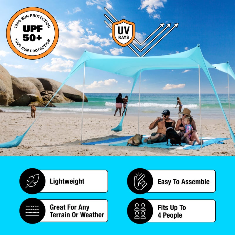SUN NINJA Beach Tent Shelter with UPF50+ Protection, Includes Sand Shovel, Ground Pegs, Stability Poles, Outdoor Pop Up Shade Canopy for Camping, Fishing, Backyard Fun - Image 2