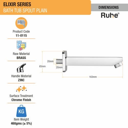 Ruhe® Elixir Bathtub Brass Faucet/Tap for Bath Tubs | Wall Mount | Chrome Finish | Bathtub Spout with Wall Flange - Image 2