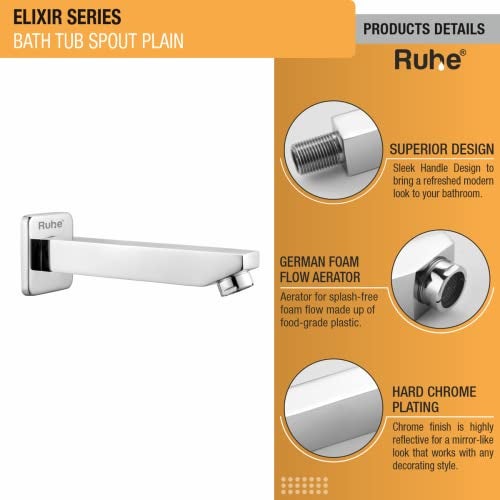 Ruhe® Elixir Bathtub Brass Faucet/Tap for Bath Tubs | Wall Mount | Chrome Finish | Bathtub Spout with Wall Flange - Image 3