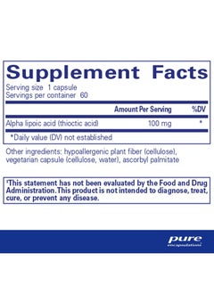 Pure Encapsulations Pure Encapsulations Alpha Lipoic Acid 100 mg | ALA Supplement for Liver Support, Antioxidants, Nerve and Cardiovascular Health, Free Radicals, and Carbohydrate Support* | 60 Capsules  - Image 2