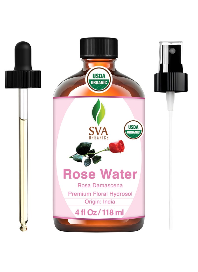 SVA Organics SVA ORGANICS Rose Water 4oz (118 ml) Refreshing Rose Water Spray for Skin Care, Skin Hydration, Bath, Soaps, Haircare & Aromatherapy 