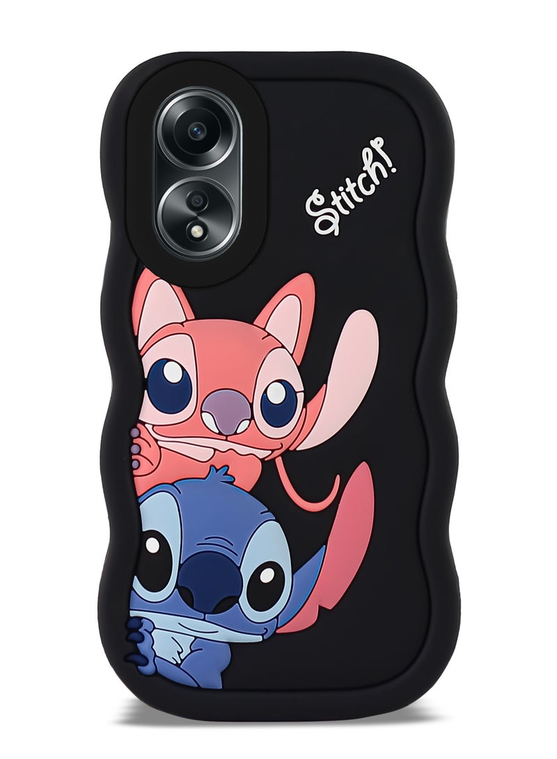 Lilo and Stitch Cartoon 3D Wavy Soft Silicone Phone Case for Oppo A78 (Black) - Image 1