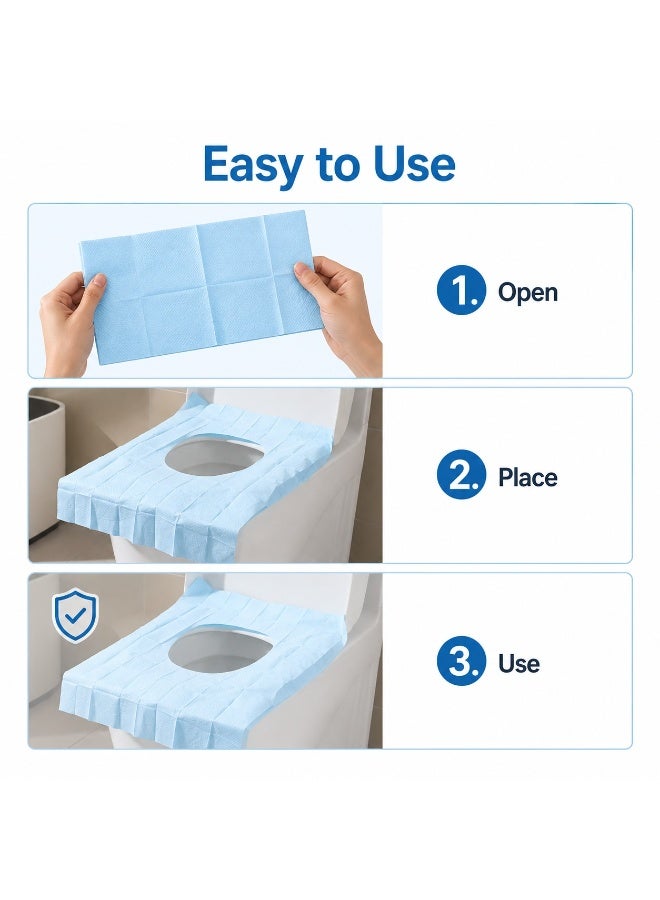 Tanyaz Disposable Toilet Seat Covers, 50 PCS, Light Blue, Soft Nonwoven, Foldable, Full Coverage - Image 5
