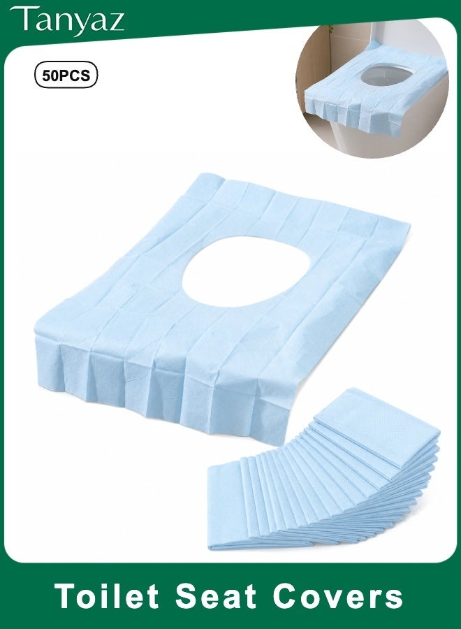 Tanyaz Disposable Toilet Seat Covers, 50 PCS, Light Blue, Soft Nonwoven, Foldable, Full Coverage - Image 1