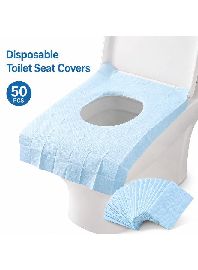 Tanyaz Disposable Toilet Seat Covers, 50 PCS, Light Blue, Soft Nonwoven, Foldable, Full Coverage - Image 2