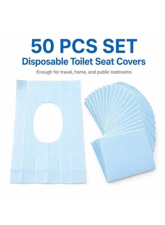 Tanyaz Disposable Toilet Seat Covers, 50 PCS, Light Blue, Soft Nonwoven, Foldable, Full Coverage - Image 3