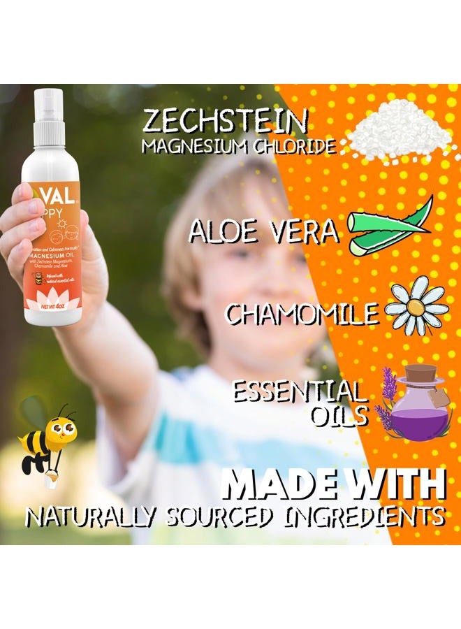 VAL Magnesium Oil Spray for Kids | Relaxation for Daytime & Bedtime | Calm & Mood Support | Zechstein Magnesium Chloride, Chamomile, Aloe & Essential Oils | No Itch, Fast-Absorbing | USA Made | 4oz - Image 2