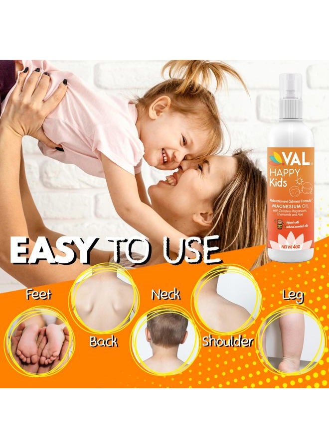 VAL Magnesium Oil Spray for Kids | Relaxation for Daytime & Bedtime | Calm & Mood Support | Zechstein Magnesium Chloride, Chamomile, Aloe & Essential Oils | No Itch, Fast-Absorbing | USA Made | 4oz - Image 4
