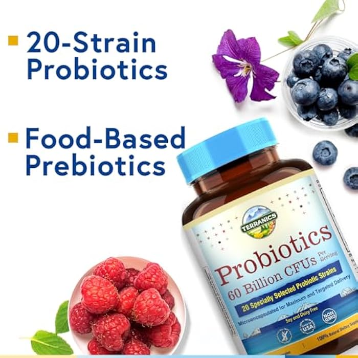 Terranics Probiotics 60 Billion CFU, 20 Strains, 60 Veg Capsules, Prebiotics & Probiotics, Shelf Stable Probiotic Supplement for Men & Women, Non-GMO, NO Soy, Dairy & Gluten - Image 5