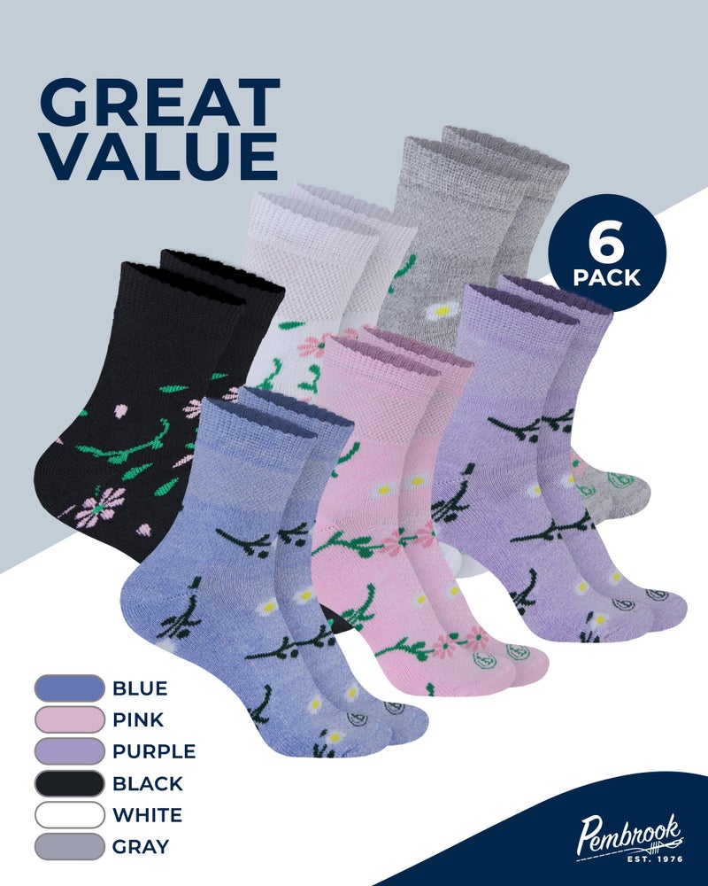 Pembrook Ankle Diabetic Socks for Women & Men - 6 Pairs | Breathable Bamboo Viscose | Non Binding Wide Top, Loose Fit | SM-Flwrs-6P - Image 5