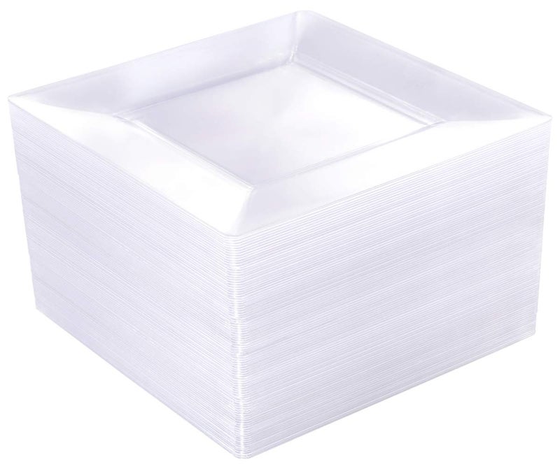 WDF 60PCS Clear Plastic Plates95inch Square Disposable Plates  Premium Square Plastic Dinner PlatesClear Dinner Plates Perfect for Wedding  Parties