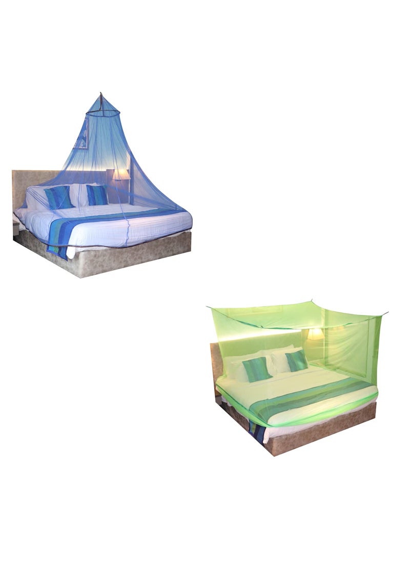 Shreenathji Jewellers Green and Blue Color Combo Hanging Foldable Double Bed Net King Size Easily Wash Pack of 2  - Image 1