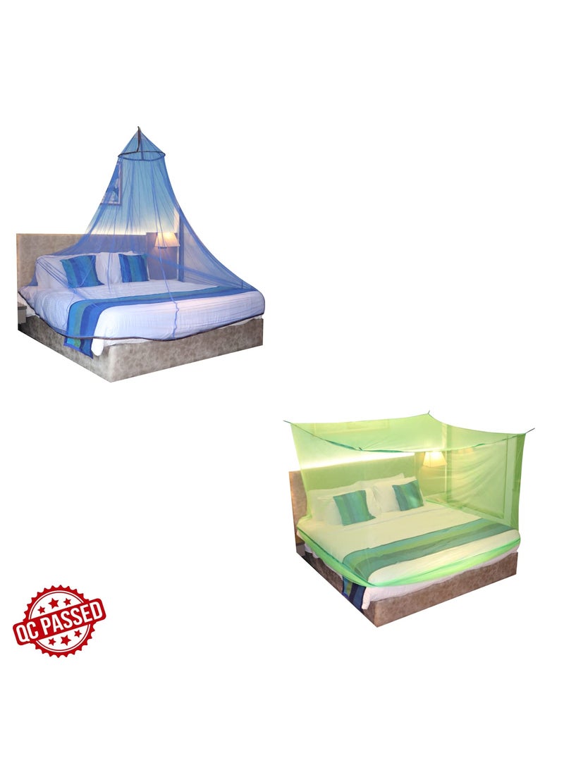 Shreenathji Jewellers Green and Blue Color Combo Hanging Foldable Double Bed Net King Size Easily Wash Pack of 2  - Image 3