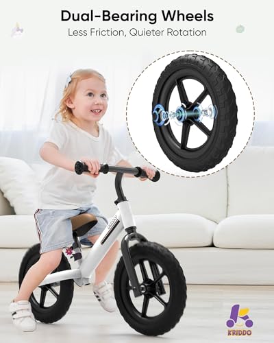 KRIDDO Toddler Balance Bike 2 Year Old Kids Balance Bike for 25 Years Old Dual Bearing for Smoother Riding Adorable Plate Adjustable Seat and Handlebar Toddler Bike Gifts Age 23 White - Image 5