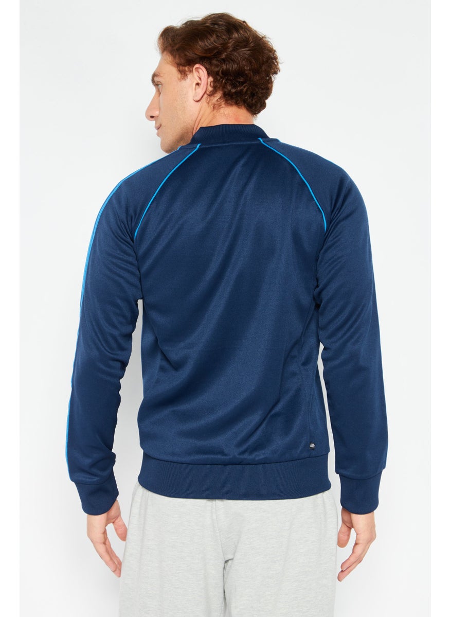 adidas Originals Men Sportswear Fit Outdoor Half Zipper Sweatshirt, Blue  - Image 3