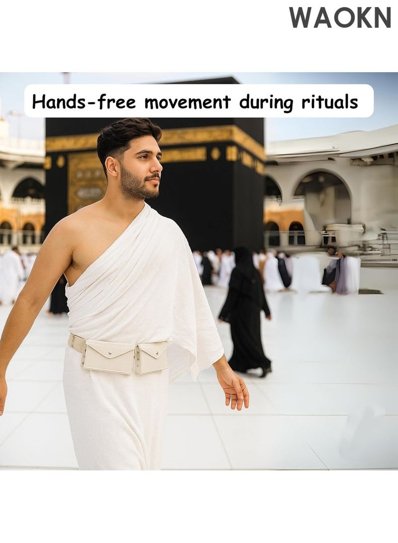 WAOKN Belt Bag - 2-Pocket Islamic Pilgrimage Pouch - Double Zipper Waist Pack for Money & Essentials - Breathable Adjustable Belt for Men & Women - Travel Accessories for Safa-Marwa (White-XL) - Image 5