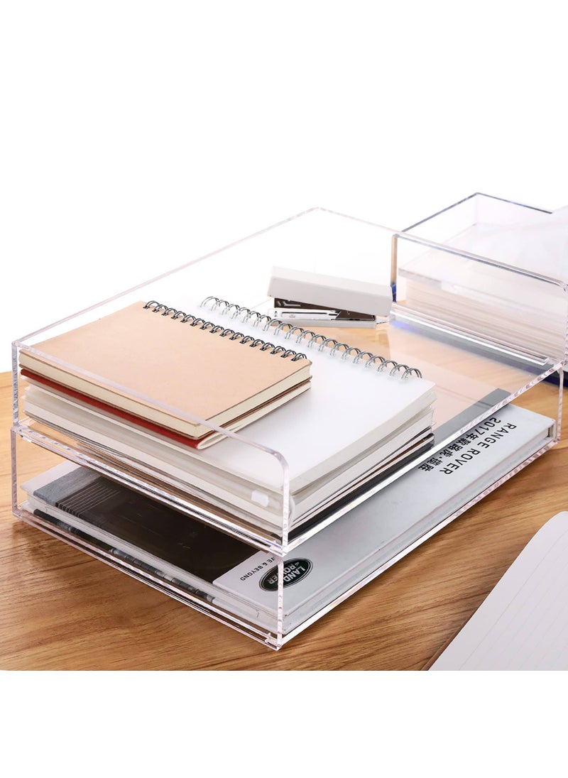 Story Of Candle Paper Organizer Tray, Clear Acrylic Desk Organizers and Accessories, Stackable Classroom File Storage, Letter Size Workspace Office Organization- L12.4 x W8.8 x H2.6 Inch x 2 Pack 2 Tier  - Image 1