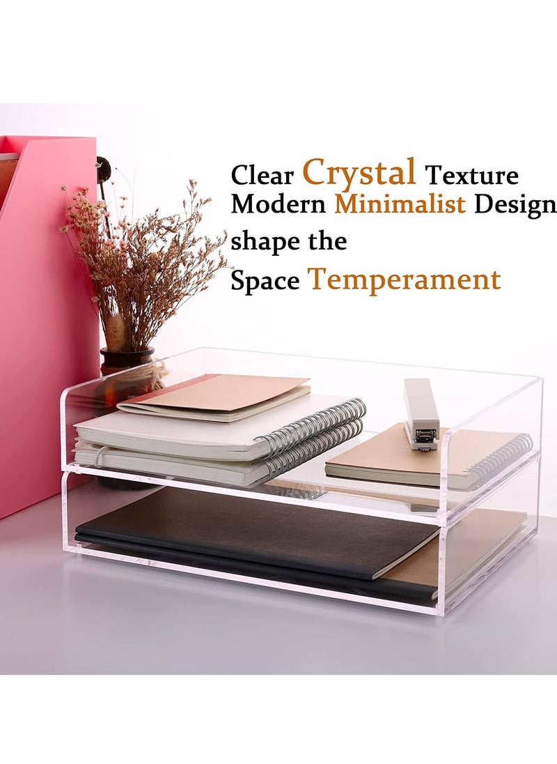 Story Of Candle Paper Organizer Tray, Clear Acrylic Desk Organizers and Accessories, Stackable Classroom File Storage, Letter Size Workspace Office Organization- L12.4 x W8.8 x H2.6 Inch x 2 Pack 2 Tier  - Image 2