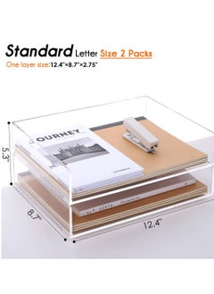 Story Of Candle Paper Organizer Tray, Clear Acrylic Desk Organizers and Accessories, Stackable Classroom File Storage, Letter Size Workspace Office Organization- L12.4 x W8.8 x H2.6 Inch x 2 Pack 2 Tier  - Image 3