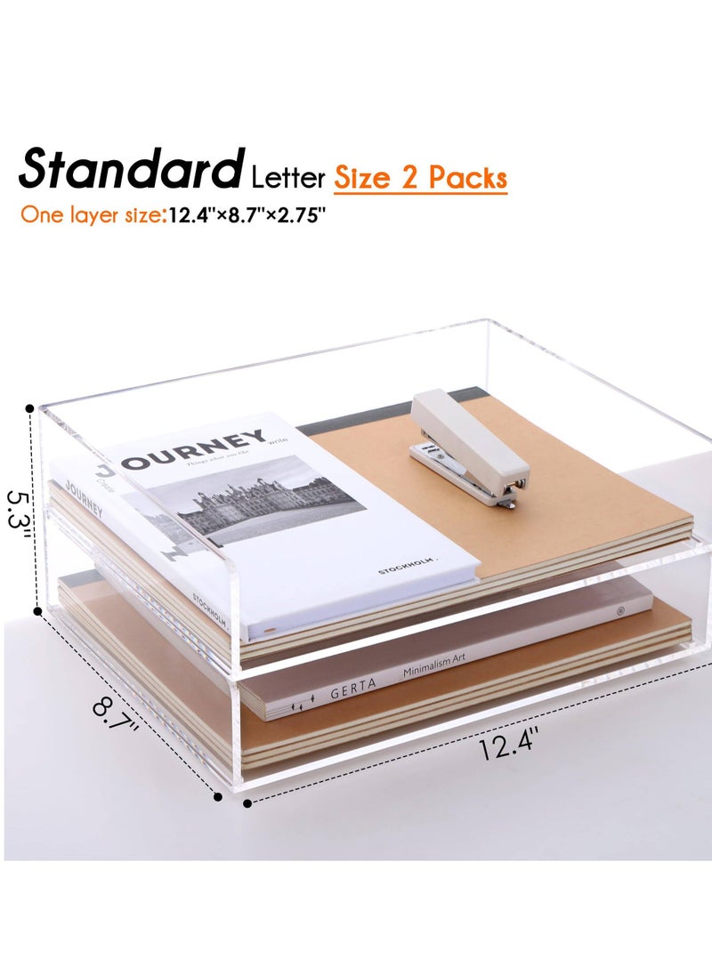 Story Of Candle Paper Organizer Tray, Clear Acrylic Desk Organizers and Accessories, Stackable Classroom File Storage, Letter Size Workspace Office Organization- L12.4 x W8.8 x H2.6 Inch x 2 Pack 2 Tier  - Image 3