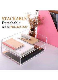 Story Of Candle Paper Organizer Tray, Clear Acrylic Desk Organizers and Accessories, Stackable Classroom File Storage, Letter Size Workspace Office Organization- L12.4 x W8.8 x H2.6 Inch x 2 Pack 2 Tier  - Image 4