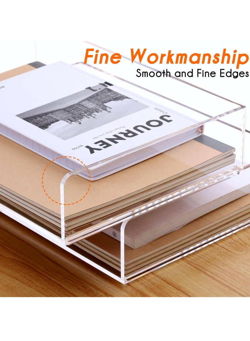 Paper Organizer Tray, Clear Acrylic Desk Organizers and Accessories, Stackable Classroom File Storage, Letter Size Workspace Office Organization- L12.4 x W8.8 x H2.6 Inch x 2 Pack 2 Tier