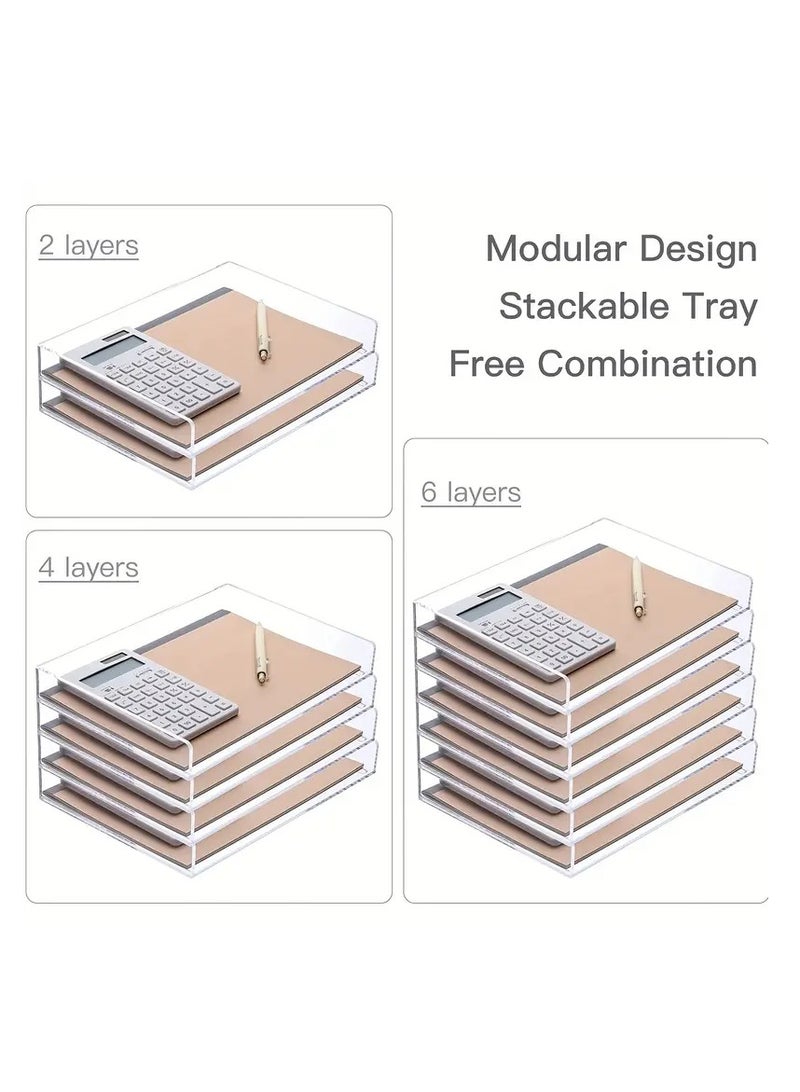 Paper Organizer Tray, Clear Acrylic Desk Organizers and Accessories, Stackable Classroom File Storage, Letter Size Workspace Office Organization- L12.4 x W8.8 x H2.6 Inch x 2 Pack 2 Tier