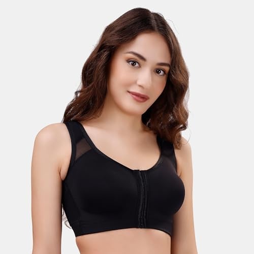 SOIE Front Closure Bra for Women|Full Coverage|Non-Padded & Non-Wired|Cross Back Support & Posture Corrector|Everyday Bra(CB-334 Black 5XL) - Image 4