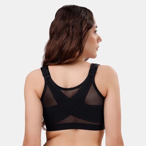 SOIE Front Closure Bra for Women|Full Coverage|Non-Padded & Non-Wired|Cross Back Support & Posture Corrector|Everyday Bra(CB-334 Black 5XL) - Image 2