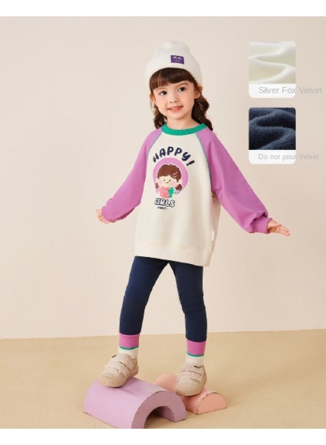 JELLYBABY Cartoon Color Block】spring Outfit For Girls, Back-to-school Season Set, Children's Pullover Hoodie + Leggings Casual Two-piece Set - Image 1