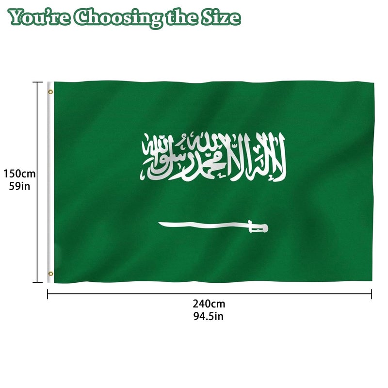 SODANEED Saudi Arabia Flag, 100D Flag Saudi Arabian Country Flag, Indoor/Outdoor Flag Decor, Kingdom of Saudi Arabia Flags for School Office Plaza National Day (150X240CM) - Image 2