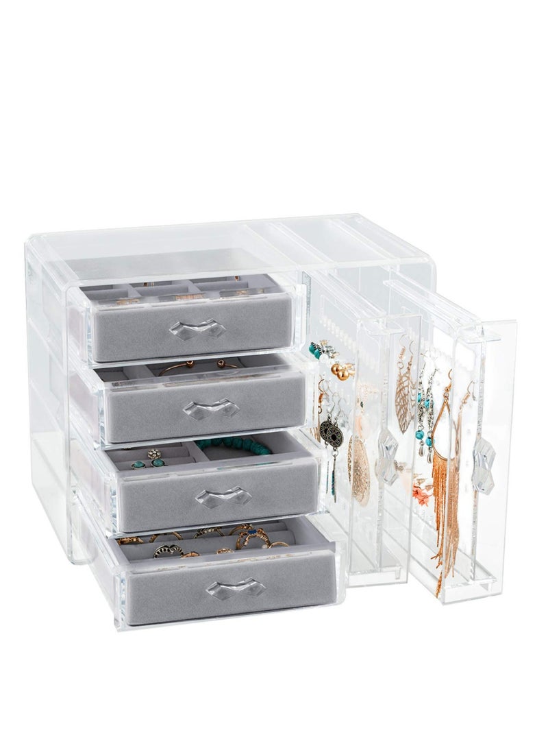 Clear Acrylic Jewelry Box with 4 Drawers and Earring Holders for Dustproof Storage and Display of Bracelets Necklaces and Rings - Image 1